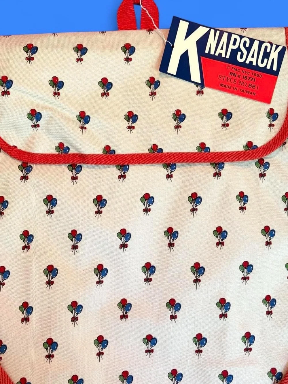1983 Red Ballon Print Canvas Knapsack Deadstock